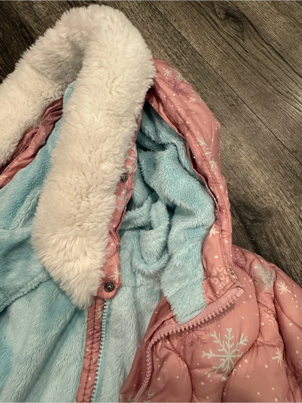 Snozu Pink Quilted Hooded Puffer Jacket with Blue Lining